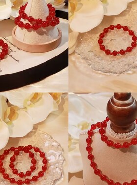 许我耀眼赵露思同款天然红玛瑙手链幸运红高级感显白双圈玛瑙手串