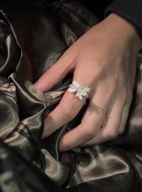 《白玉兰》戒指 烧白工艺小众设计高级感新中式国风开口可调节