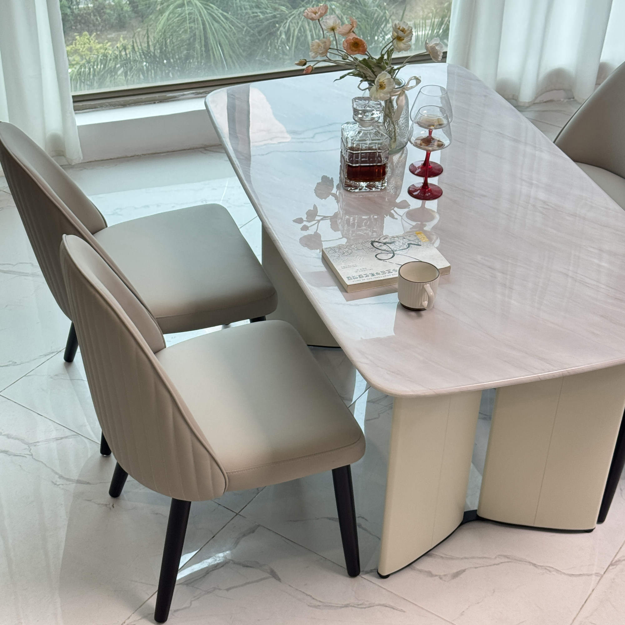 高级感奶油风现代简约轻奢大理石餐桌奢石纹理金刚大理石餐桌组合,淘宝优惠券,粉丝福利购,淘宝优惠卷