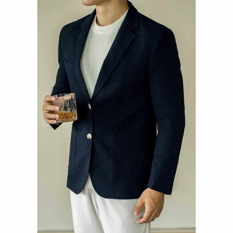 肌理感华夫格长袖西装外套男士秋季新款休闲双排扣通勤商务正装潮,淘宝优惠券,粉丝福利购,淘宝优惠卷