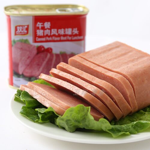 双汇午餐猪肉风味罐头340g整箱20罐涮火锅配菜即食火腿肠泡面搭档 - 图0