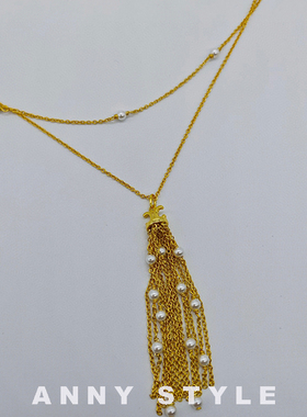 anna流苏双层珍珠凯旋门毛衣链