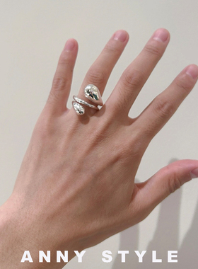 anna欧美极简金银水滴925银戒指