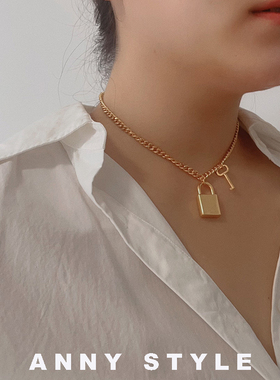 anna黄铜链条女小锁项链