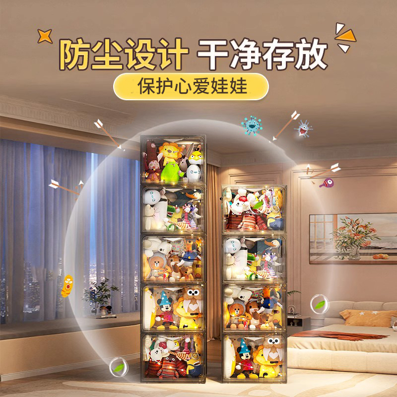 娃娃收纳筒毛绒玩具桶放毛公仔箱子装布玩偶架收纳神器透明展示柜 - 图3