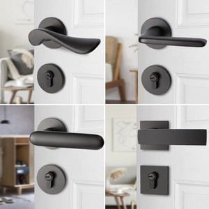 汇泰龙 静音门锁套餐黑色室内房门锁实木门把手通用型防盗锁具202