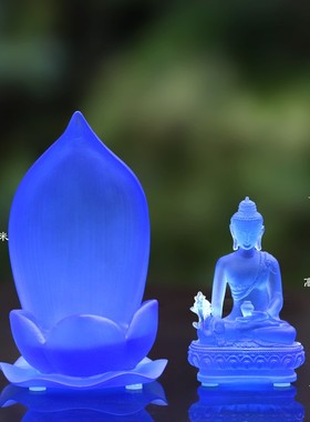 古法琉璃莲花药师佛底座蜡烛台长明灯家用荷花供台佛具莲花烛台