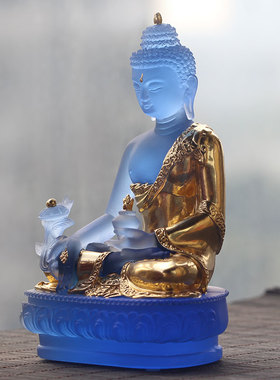 古法琉璃药师鎏金寺庙如来摆件