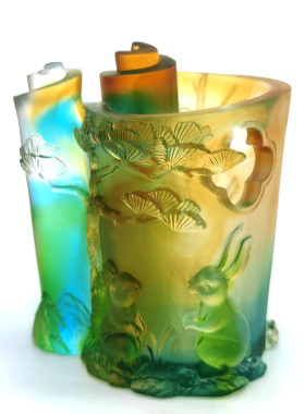 琉璃前程似锦兔子笔筒摆件