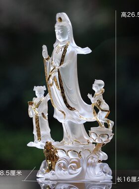 童子拜观音贴金寺庙摆放琉璃佛像