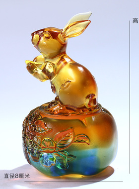 琉璃事事如意兔子风水摆件