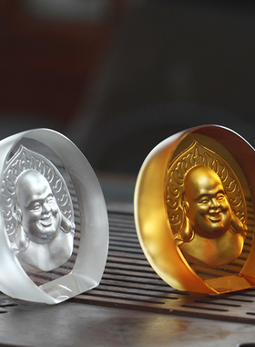 琉璃观音弥勒像摆台摆件居家客厅办公佛堂桌面摆放保平安笑佛头像