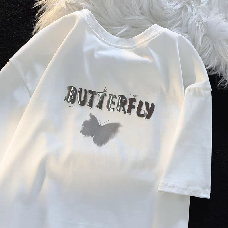 棉棉印象 美式印花复古短袖t恤女宽松大码夏季内搭打底衫棉上衣