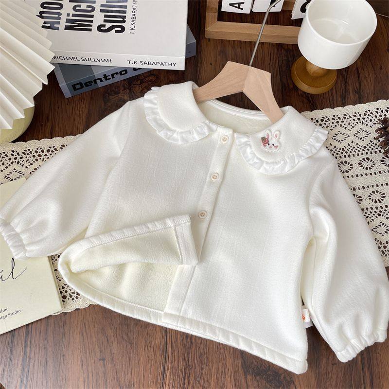 2025秋冬花边翻领一体绒衬衫加厚打底衫女童上衣棉宝宝娃娃领加绒,淘宝优惠券,粉丝福利购,淘宝优惠卷