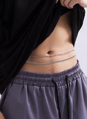 腰链身体链男士朋克夸张金属链条胸链简约单层铁链后背带链腹肌链