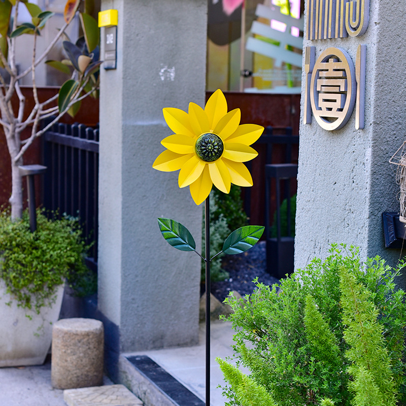 创意户外旋转小风车太阳花庭院花园幼儿园装饰金属工艺品地插摆件 - 图1