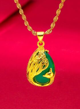 18k镀金色孔雀吊坠女绿色锁骨链