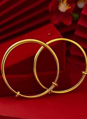 女小众设计不掉色沙金圆肚光面推拉手镯手环黄铜镀金女士时尚简约