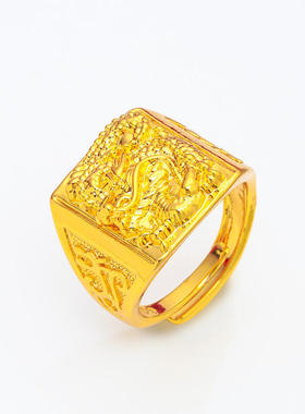 越南沙金龙戒浮雕霸气男士开口戒指 黄铜电镀24k金首饰 欧币饰品