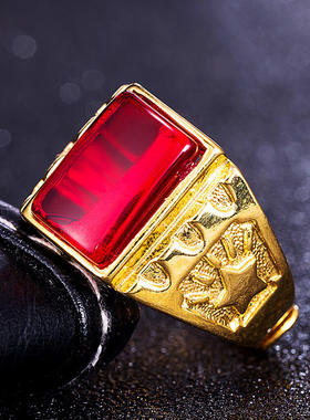 越南沙金宝石男款戒指 镀黄金玉髓开口男戒 爆款保色指环