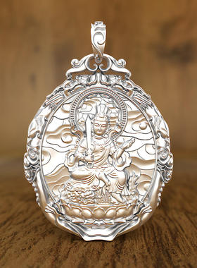 新款实心纯银大日如来吊坠女男千手观音项链足子本命佛银牌守护神