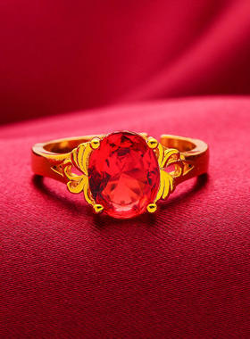 新款 时尚戒指绿色红色紫色黄铜镀金饰品 越南沙金直播