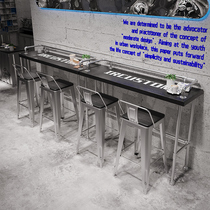 Solid wood high bar table bar table and chairs combined industrial wind small bar terrace dairies milk tea shop leaning against wall high foot narrow table