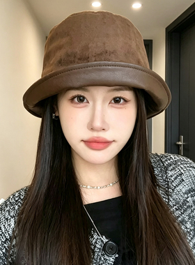 女款复古麂皮绒宽檐保暖渔夫帽