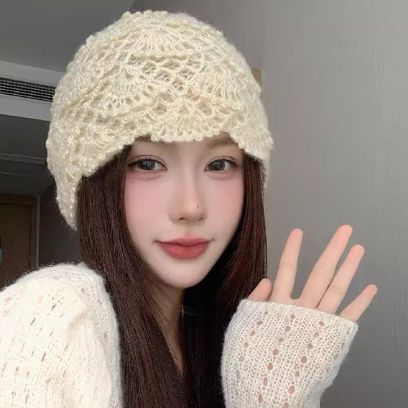 手工钩花针织帽子女2025新款秋冬季日系百搭保暖冷帽显脸小包头帽,淘宝优惠券,粉丝福利购,淘宝优惠卷