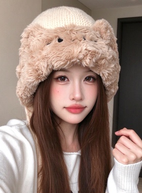 红色猫咪毛绒保暖护耳雷锋帽女款