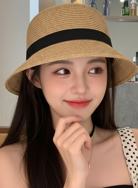 夏季法式赫本风草编渔夫帽女款