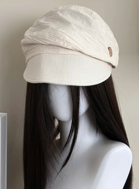夏季棉麻褶皱八角帽女防晒遮阳