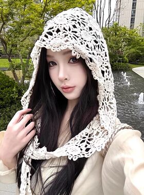 夏季法式镂空蕾丝连帽披肩帽女