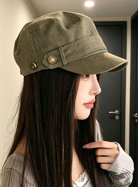 复古绿宽檐马术帽女显脸小