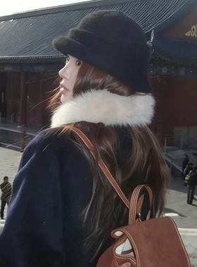 赫本风黑色保暖渔夫帽女款