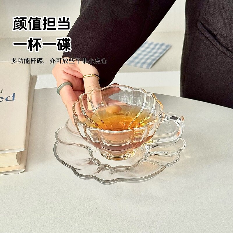 宫廷风碎花咖啡杯玻璃杯碟套装小茶杯甜品杯ins风高颜值点心盘,淘宝优惠券,粉丝福利购,淘宝优惠卷