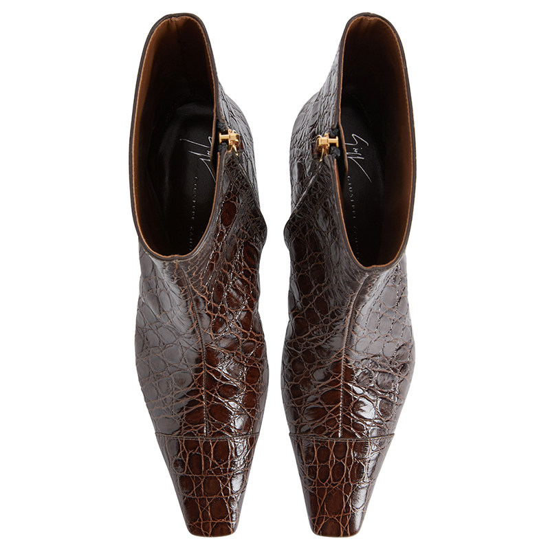 Giuseppe ZanottiGZ女士FW25秋冬新品鳄鱼纹印花猫跟方形鞋头短靴,淘宝优惠券,粉丝福利购,淘宝优惠卷