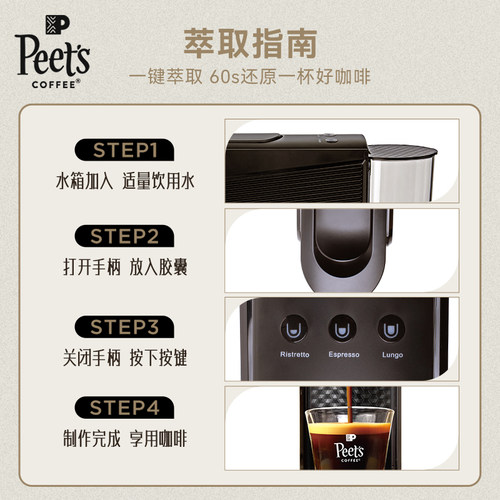 【一键萃取】Peets皮爷全自动家用小型黑金色胶囊咖啡机礼盒装 - 图2