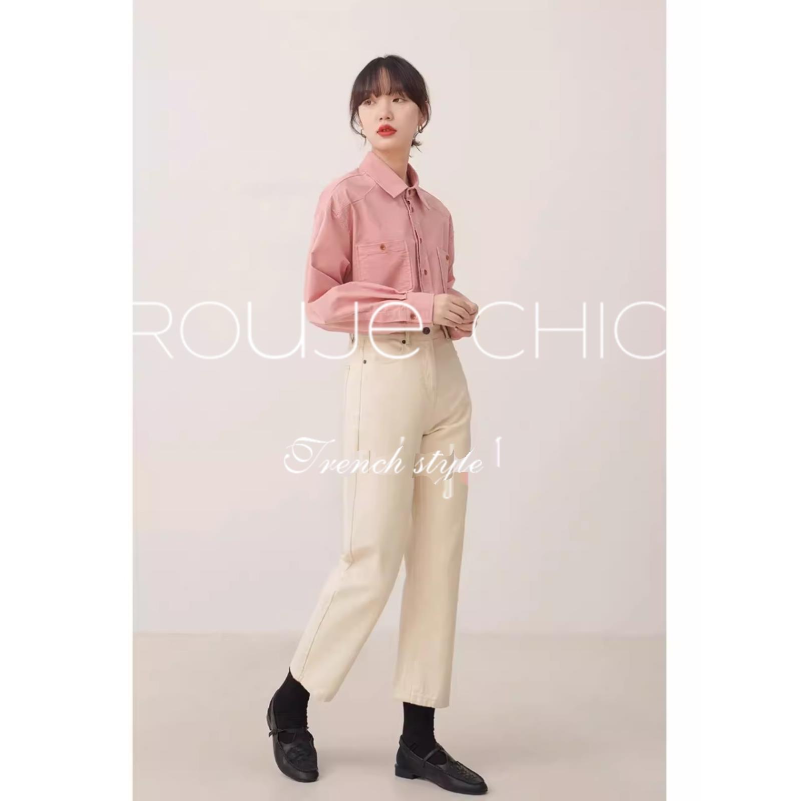 法国Rouje Chic法式粉色灯芯绒加厚长袖衬衫女秋冬季新款磨毛衬衣 - 图2