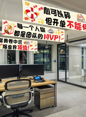 电商公司办公室氛围布置挂布企业励志口号文化背景墙装饰横幅吊旗