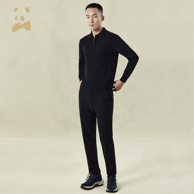 【烫钻工艺】CANUDILO/卡奴迪路 熊猫翻领羊毛POLO衫男羊毛衫,淘宝优惠券,粉丝福利购,淘宝优惠卷