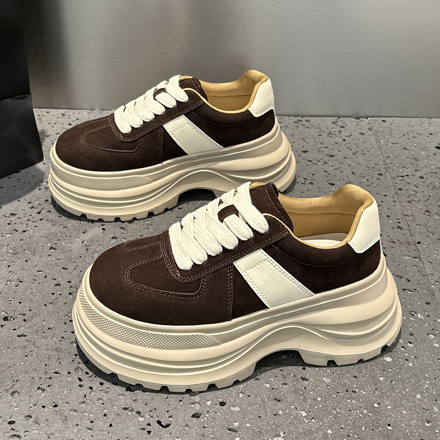 欧洲站真皮复古德训鞋女2025秋季新款爆款厚底增高8cm运动休闲鞋,淘宝优惠券,粉丝福利购,淘宝优惠卷