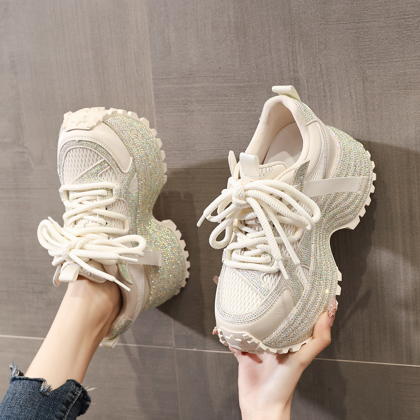 春季时尚内增高老爹鞋女款2026新款洋气水钻高级感厚底运动休闲鞋,淘宝优惠券,粉丝福利购,淘宝优惠卷