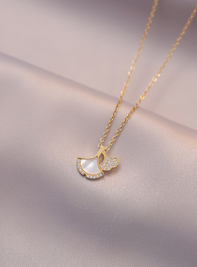 微镶双银杏叶项链女气质百搭轻奢小众设计感锁骨链颈链条时尚日韩