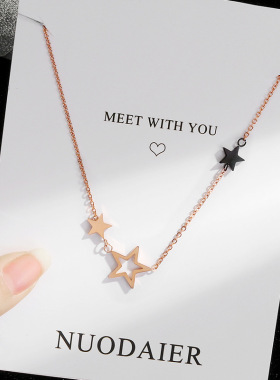 新款钛钢18K玫瑰金五角星项链女 欧美时尚满天星锁骨链气质白搭