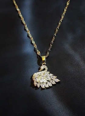 韩版钛钢锁骨链女时尚潮流网红锁骨链超闪锆石天鹅吊坠女饰品礼物