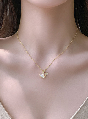 微镶双银杏叶项链女气质百搭轻奢小众设计感锁骨链颈链条时尚日韩