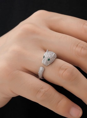 豹子头满钻女欧美夸张个性潮人开口食指环小众设计辣妹风戒指女戒