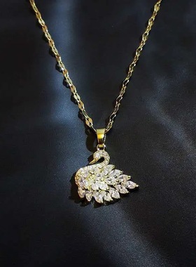 韩版钛钢锁骨链女时尚潮流网红锁骨链超闪锆石天鹅吊坠女饰品礼物