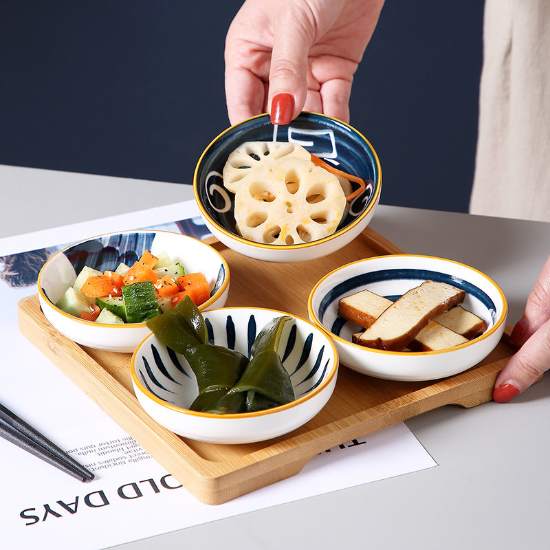日式陶瓷味碟蘸料碟木托盘家用可爱酱油小吃碟调味酱料碟装骨碟子_虎窝淘